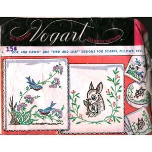 Vintage Vogart Embroidery Transfer Patterns Doe Fawn Bird Leaf Iron On DIY 630